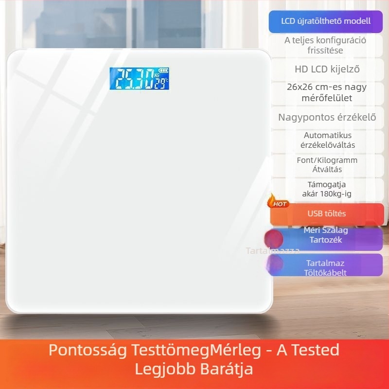 Elektronikus testsúlymérő otthoni mérleg, egyéb funkciókkal (Terméktípus: Egyéb; Maximális teherbírás: 1; Alkalmas felnőtteknek; Funkciók: Egyéb funkciók)