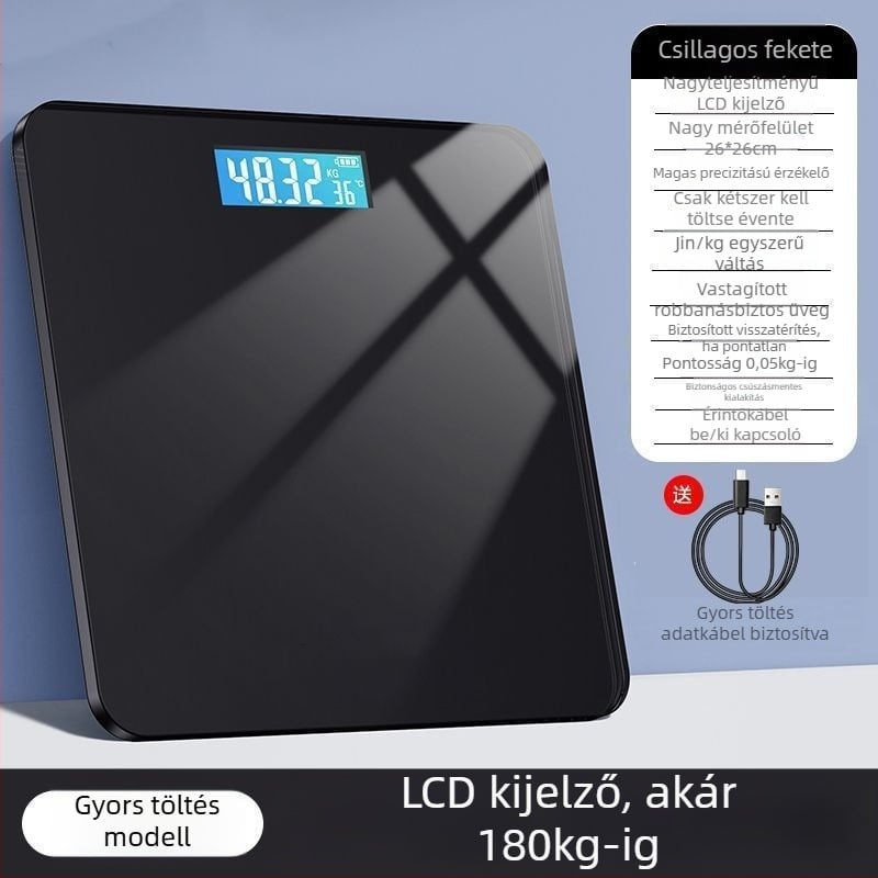 Testtömeg- és testzsír-mérő, kompakt elektronikus, újratölthető, otthoni okos mérleg felnőtteknek