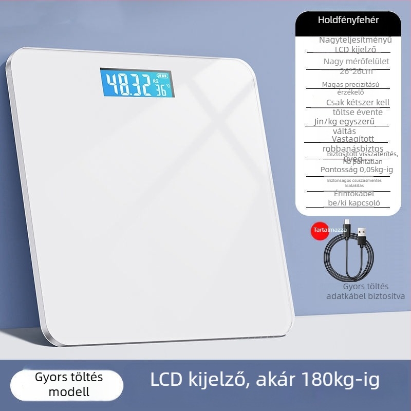 Testtömeg- és testzsír-mérő, kompakt elektronikus, újratölthető, otthoni okos mérleg felnőtteknek