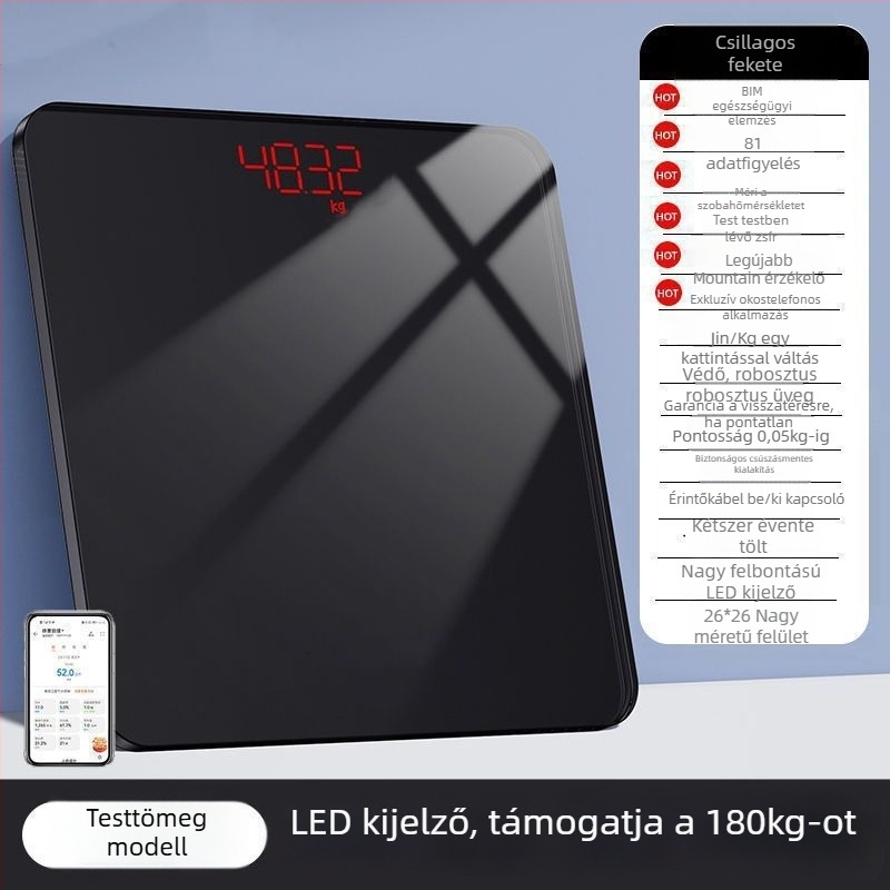 Testtömeg- és testzsír-mérő, kompakt elektronikus, újratölthető, otthoni okos mérleg felnőtteknek