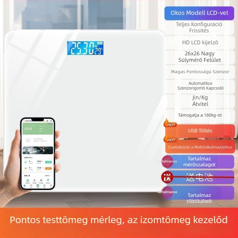 Elektronikus testsúlymérő, egyszerű dizájn, felnőtteknek