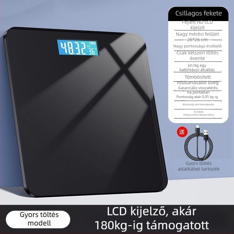 Testtömeg- és testzsír mérleg, újratölthető, otthoni használatra, okos és pontos