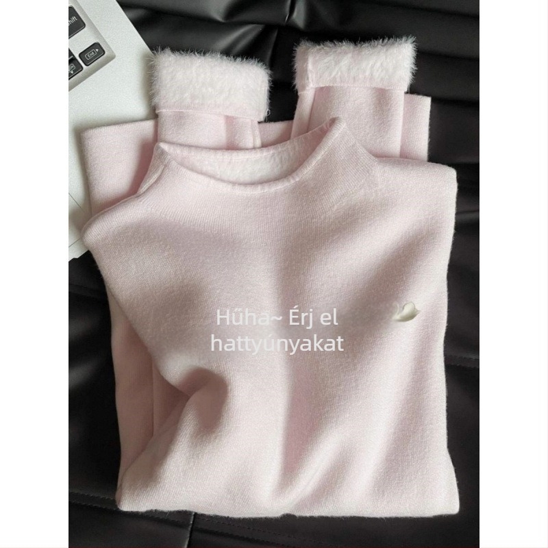 Plusz méretű kötött felső meleg fleece-béléssel, műszőrme imitációval