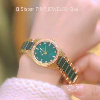 Női kerámia kvarcóra - kör alakú számlap, kerámia szíj, osztrák kristályok, 30 m vízállóság