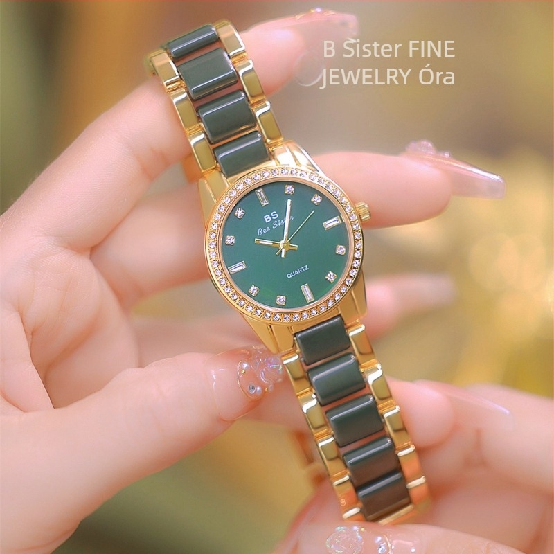 Női kerámia kvarcóra - kör alakú számlap, kerámia szíj, osztrák kristályok, 30 m vízállóság