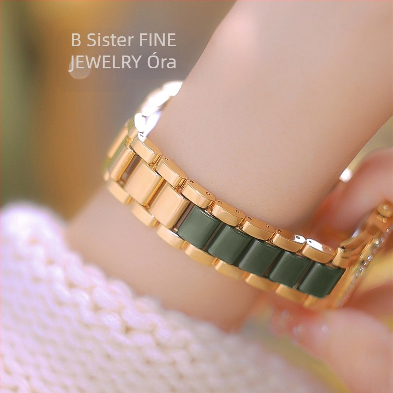 Női kerámia kvarcóra - kör alakú számlap, kerámia szíj, osztrák kristályok, 30 m vízállóság