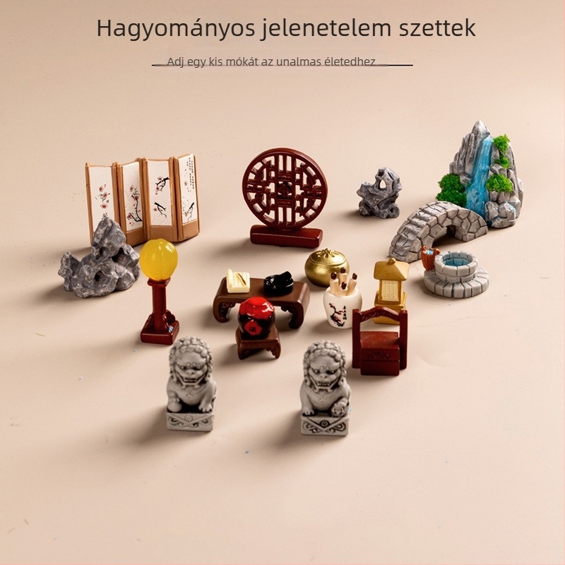 Mikro táj asztali dekoráció — ősi stílusú jelenet, gyanta és műanyag