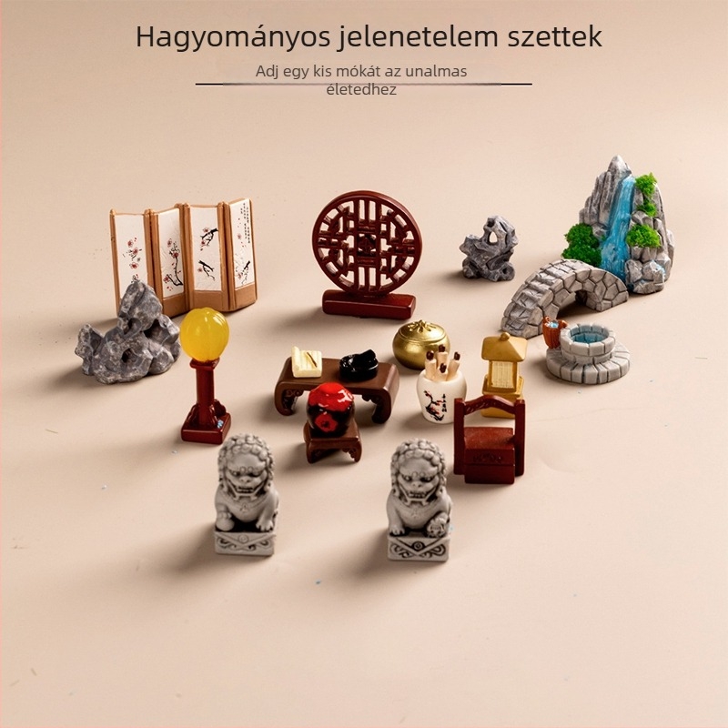 Mikro táj asztali dekoráció — ősi stílusú jelenet, gyanta és műanyag