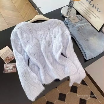 Női Chenille pulóver gyöngyökkel, áttört kötött minta, kapucni, környak, hercegnő-stílusú ujjak, Spandex legfeljebb 30%