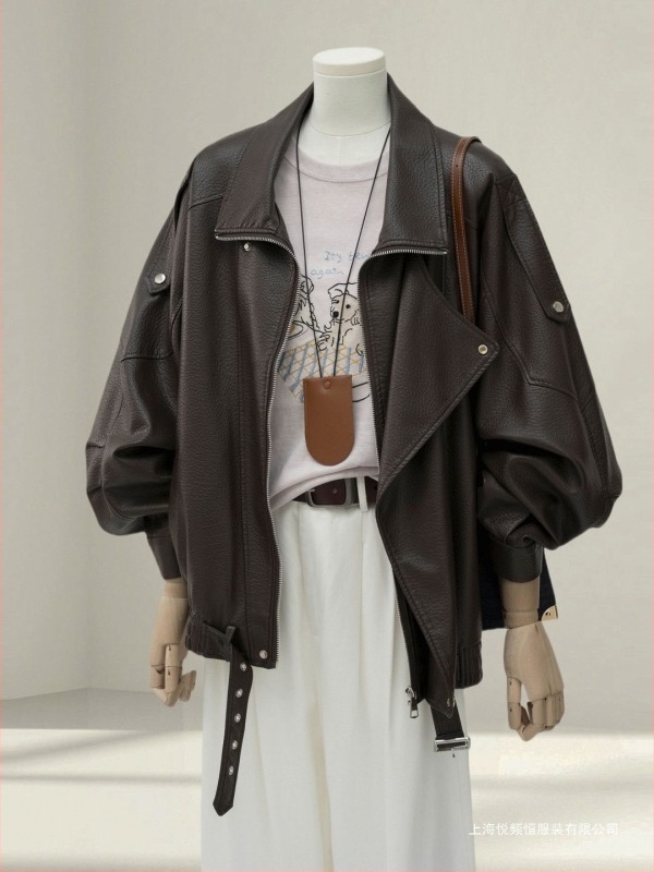 Női műbőr kabát, polo gallér, ujjatlan, 2025 tavasz