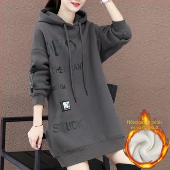 Női középhosszú kapucnis pulóver; pamutkeverék 50–70%; hosszú ujjú; pulóver; japán-koreai lazább stílus