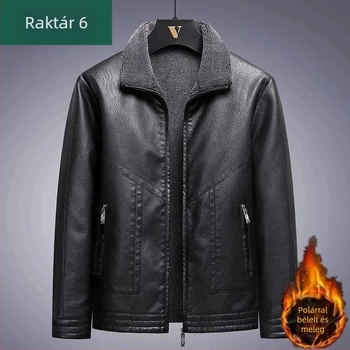 Férfi lóbőr bőrdzseki fleece bélésse, téli vastag bélés, lazán szabott, modern stílus