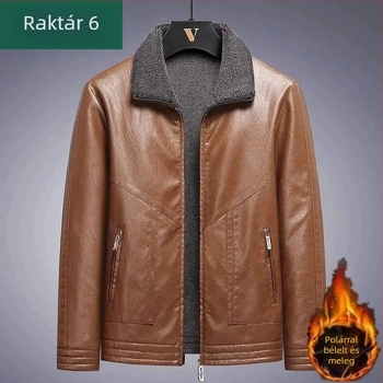 Férfi lóbőr bőrdzseki fleece bélésse, téli vastag bélés, lazán szabott, modern stílus