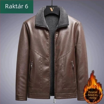 Férfi lóbőr bőrdzseki fleece bélésse, téli vastag bélés, lazán szabott, modern stílus