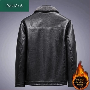 Férfi lóbőr bőrdzseki fleece bélésse, téli vastag bélés, lazán szabott, modern stílus