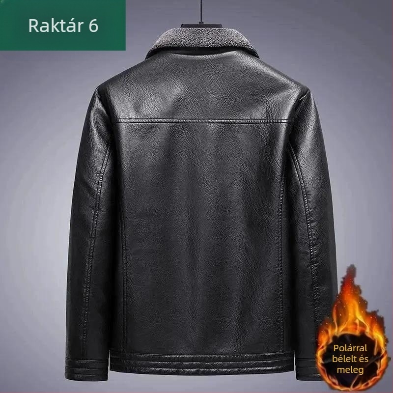 Férfi lóbőr bőrdzseki fleece bélésse, téli vastag bélés, lazán szabott, modern stílus