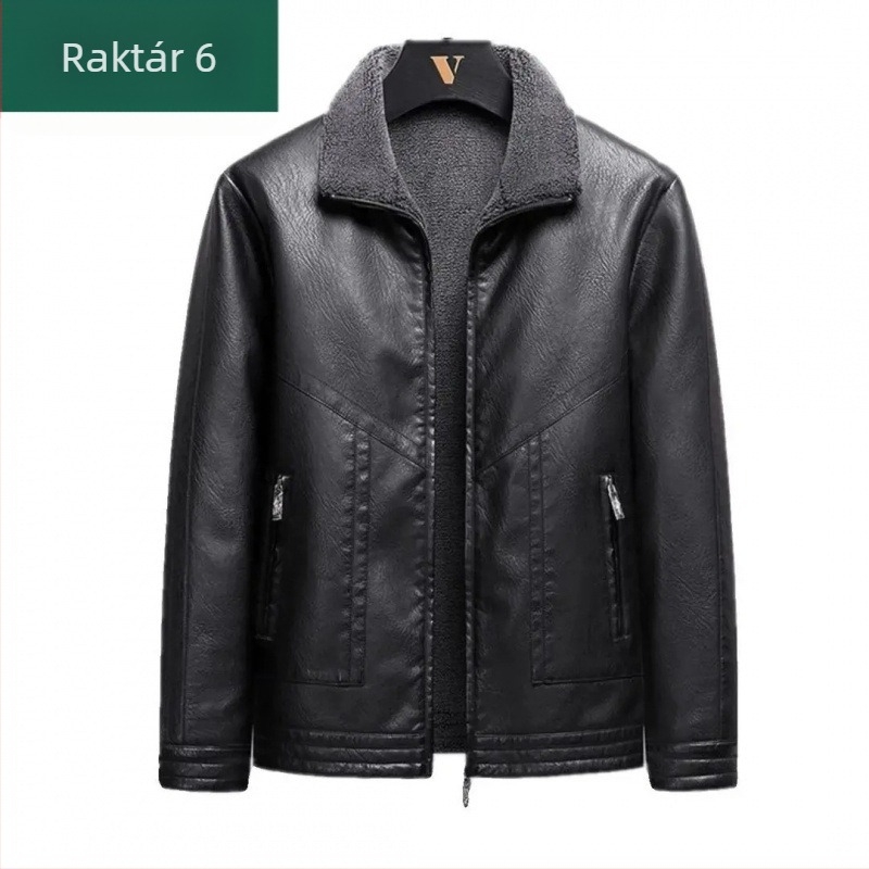 Férfi lóbőr bőrdzseki fleece bélésse, téli vastag bélés, lazán szabott, modern stílus