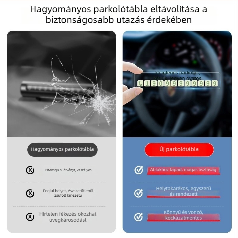 Gépkocsi ideiglenes parkolótábla, műanyag, logóval testreszabható, szívó típus (Yiju)