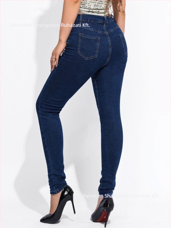Magas derekú farmernadrág, szűk fazon, denim pamut-spandex, nagy rugalmasság, városi stílus
