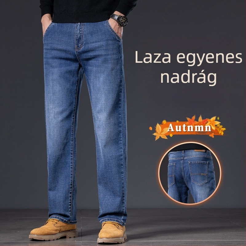 Pamut-stretch denim nadrág, tapered fazon, középmagasságú derék, cipzáras zárás, szűk, egyenes lábú