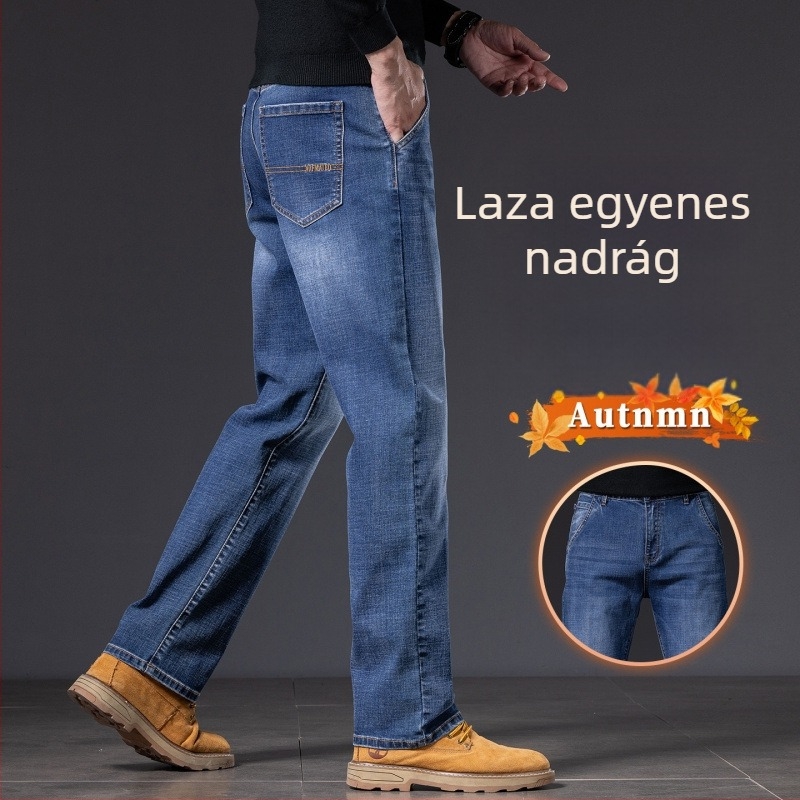 Pamut-stretch denim nadrág, tapered fazon, középmagasságú derék, cipzáras zárás, szűk, egyenes lábú