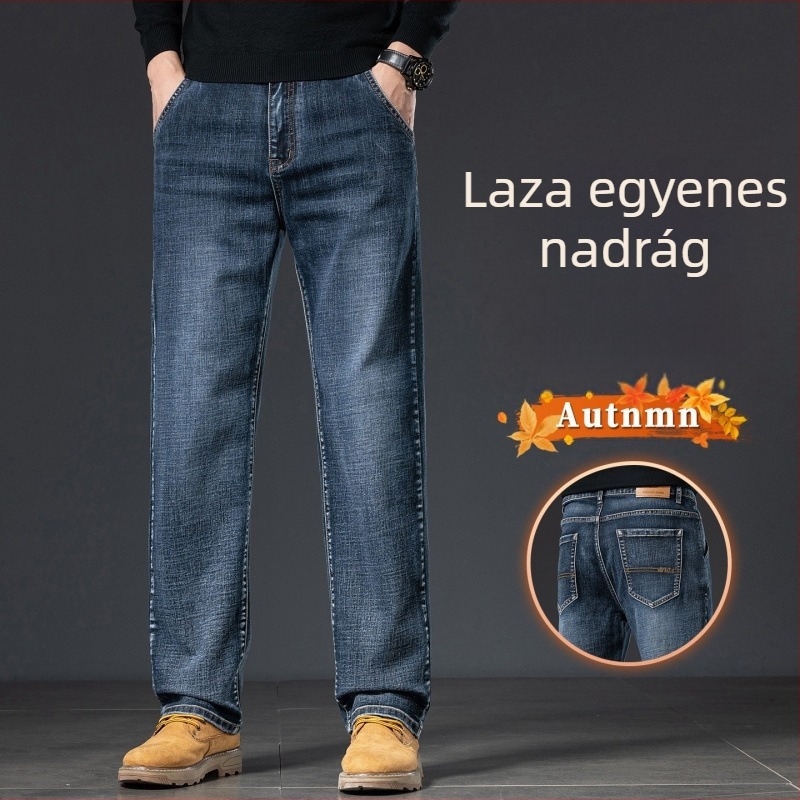 Pamut-stretch denim nadrág, tapered fazon, középmagasságú derék, cipzáras zárás, szűk, egyenes lábú