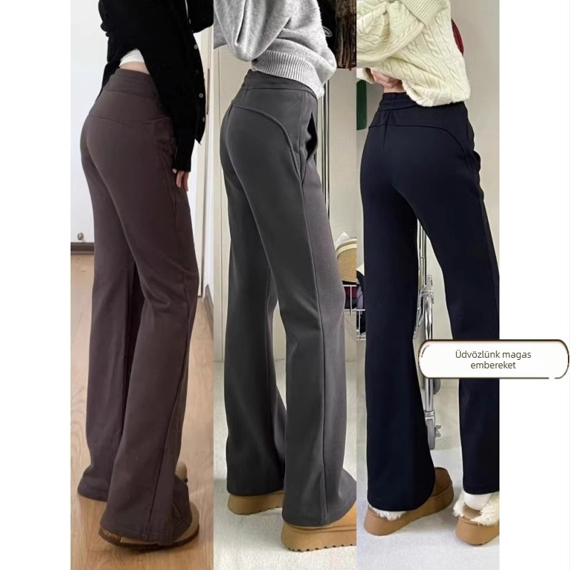 Női Chenille anyagú Spandex, harang alakú nadrág, fleece bélés, jóga-stílus (Ősz 2024)