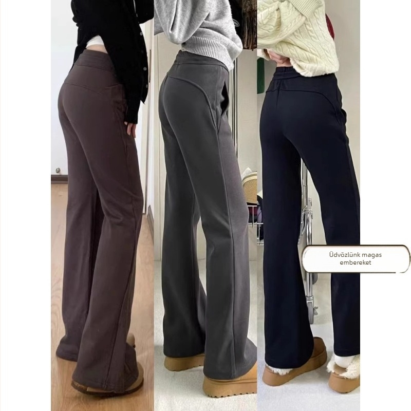 Női Chenille anyagú Spandex, harang alakú nadrág, fleece bélés, jóga-stílus (Ősz 2024)