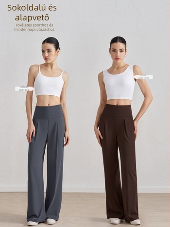 Női mindennapi magas derékú egyenes nadrág, vékony anyagú nylon-spandex keverék, nyárra