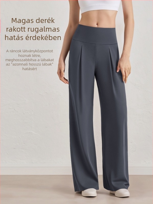 Női mindennapi magas derékú egyenes nadrág, vékony anyagú nylon-spandex keverék, nyárra
