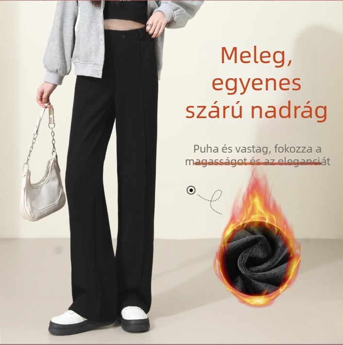 Női viszkóz anyagú egyenes szárú nadrág, magas derék, vast anyag, mikroelasztikusság, őszi-téli casual stílus