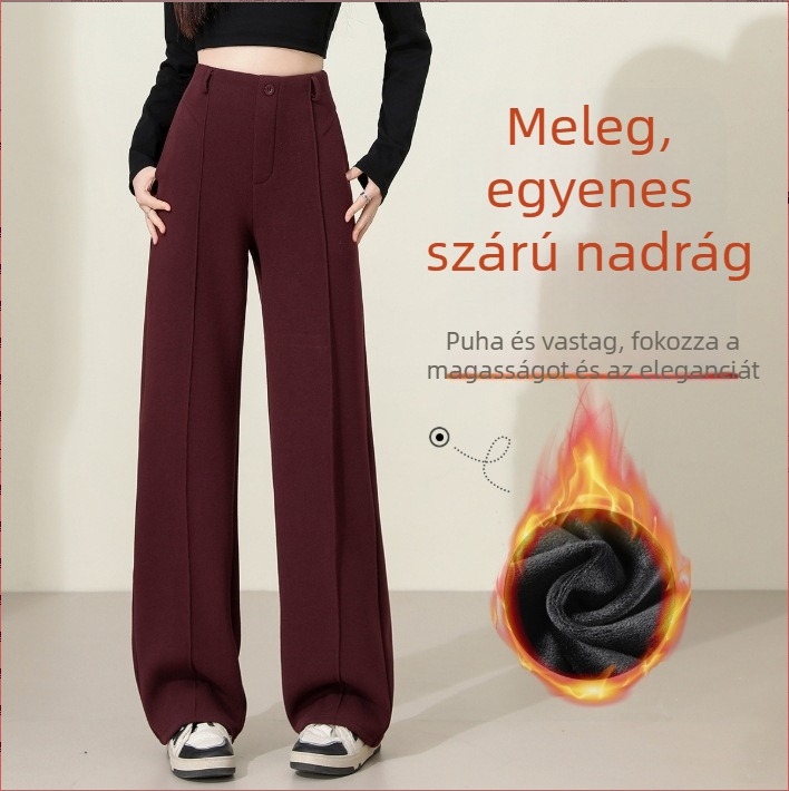 Női viszkóz anyagú egyenes szárú nadrág, magas derék, vast anyag, mikroelasztikusság, őszi-téli casual stílus