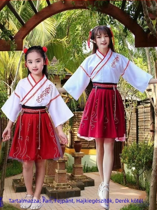 Hanfu női, kínai stílusú ősi kosztüm, hímzett, pamutkeverék anyag, kereszt-galléros dizájn, derékig érő