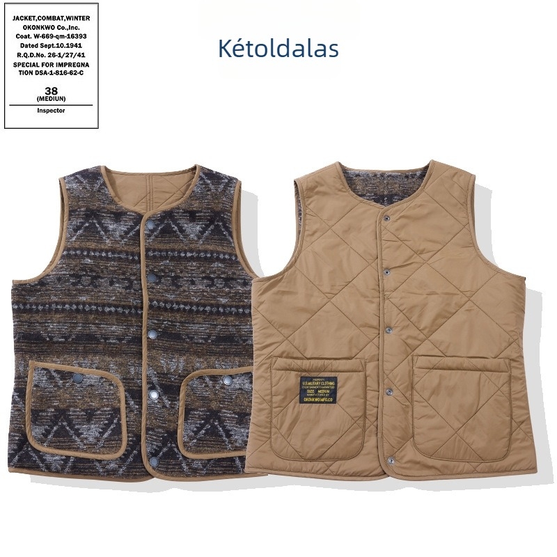Okonkwo Fair Isle steppelt mellény indiai totem mintával, kétoldalas, rombusz mintázatú töltettel