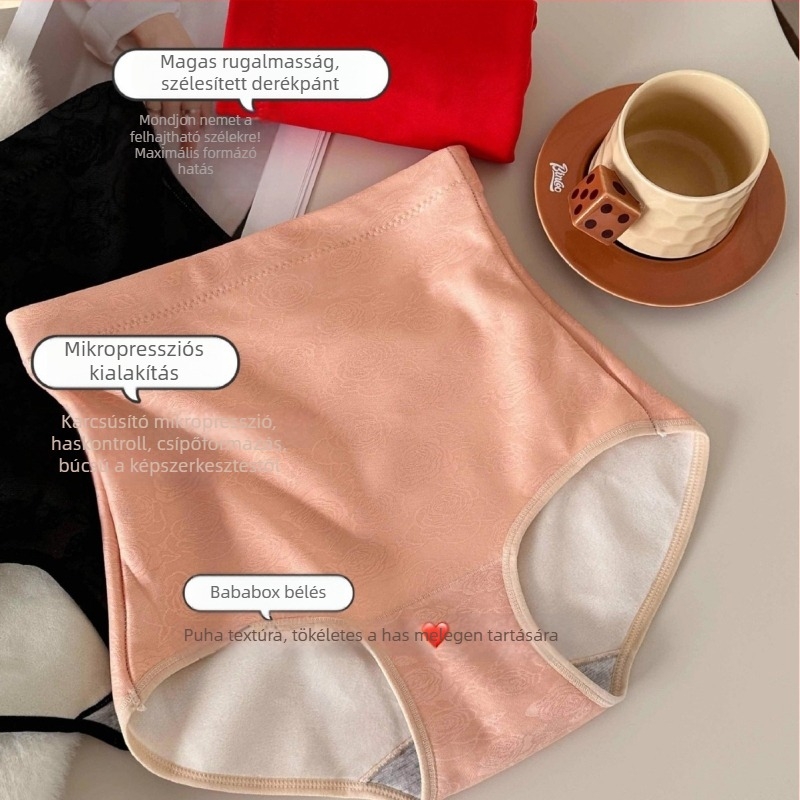 Plusz méretű női alsó magas derekú, haskontrollal, fleece-belésű, jacquard mintázatú, meleg