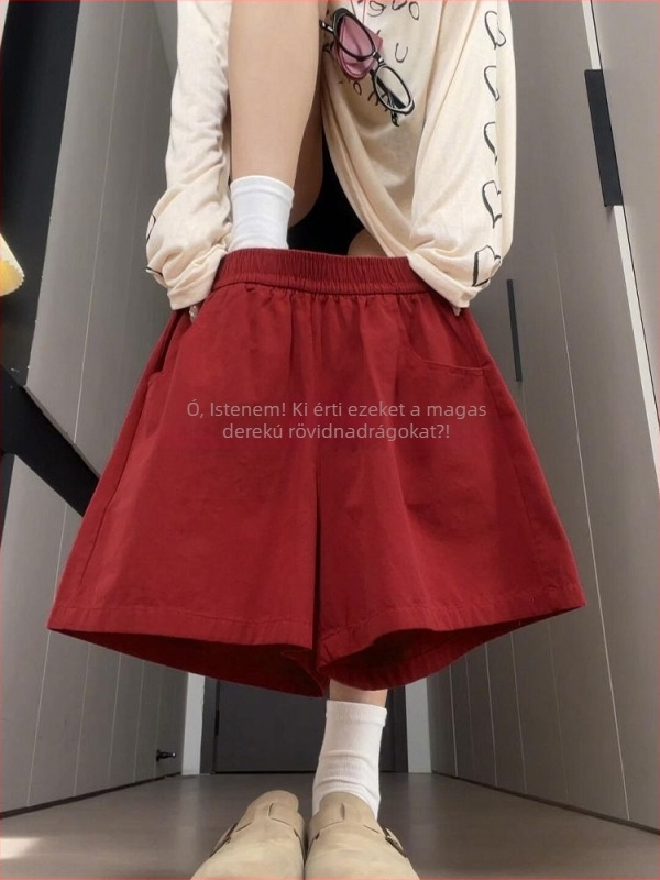 Női cargo rövidnadrág magas derekú, poliészter anyag, vékony anyag, 5/4 hosszúság, lazább A‑vonalú stílus