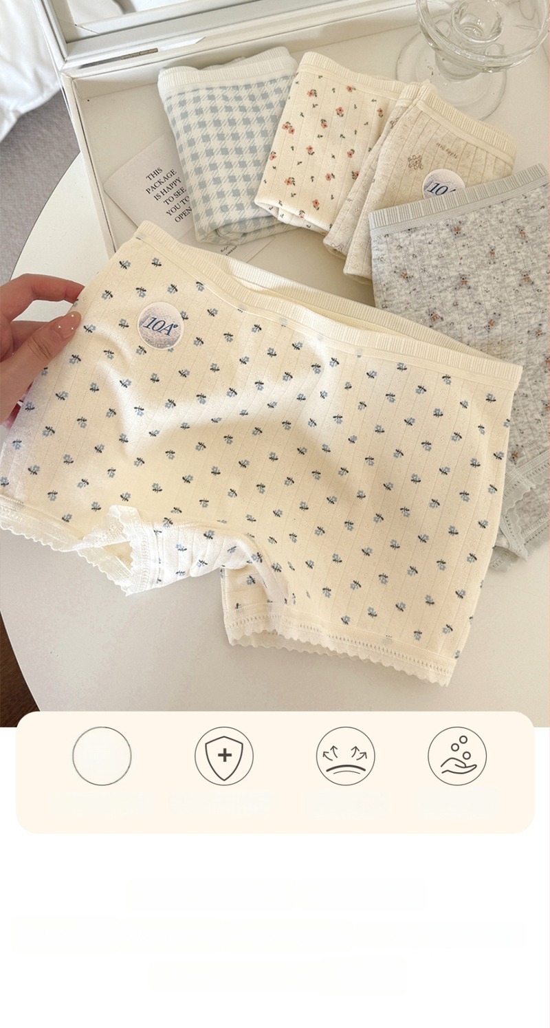Kétfunkciós antibakteriális varrat nélküli boxer-leggings nőknek, virágmintás, pamut, lélegző, középmagas derék