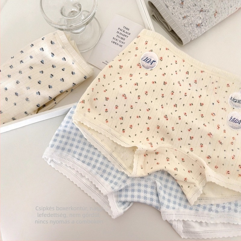 Kétfunkciós antibakteriális varrat nélküli boxer-leggings nőknek, virágmintás, pamut, lélegző, középmagas derék
