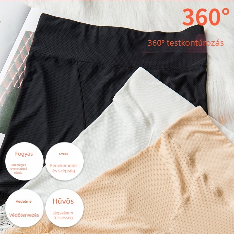 Női Ice Silk capri leggings, magas derekú, varrás nélküli, lélegző, ultra vékony, átlátszóság elleni védelem