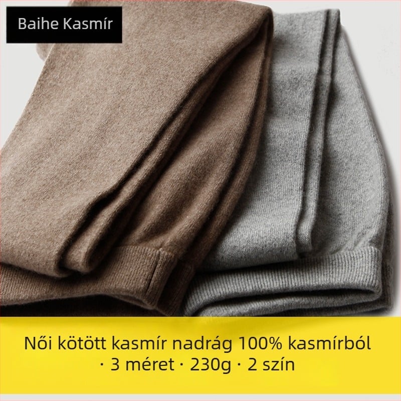 Női kötött kasmír nadrág – karcsú szabás, meleg, egyszínű, közepes vastagság