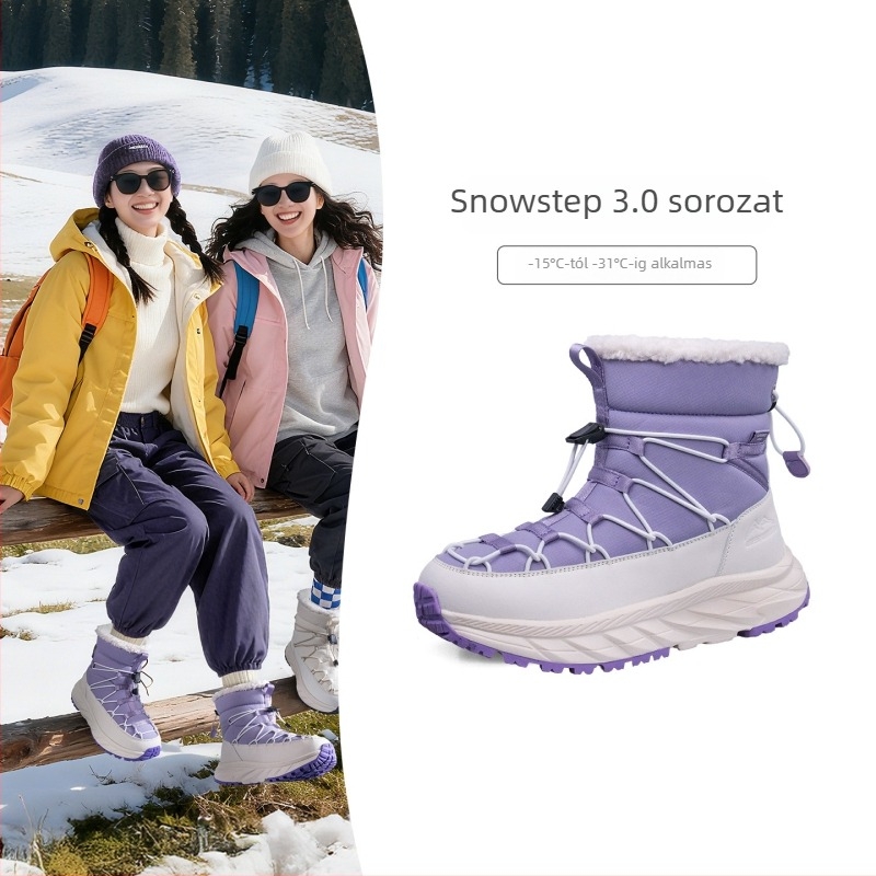Női téli hócsizma, vízálló, plüss bélés, középmagasságú szár, EVA talp, slip-on
