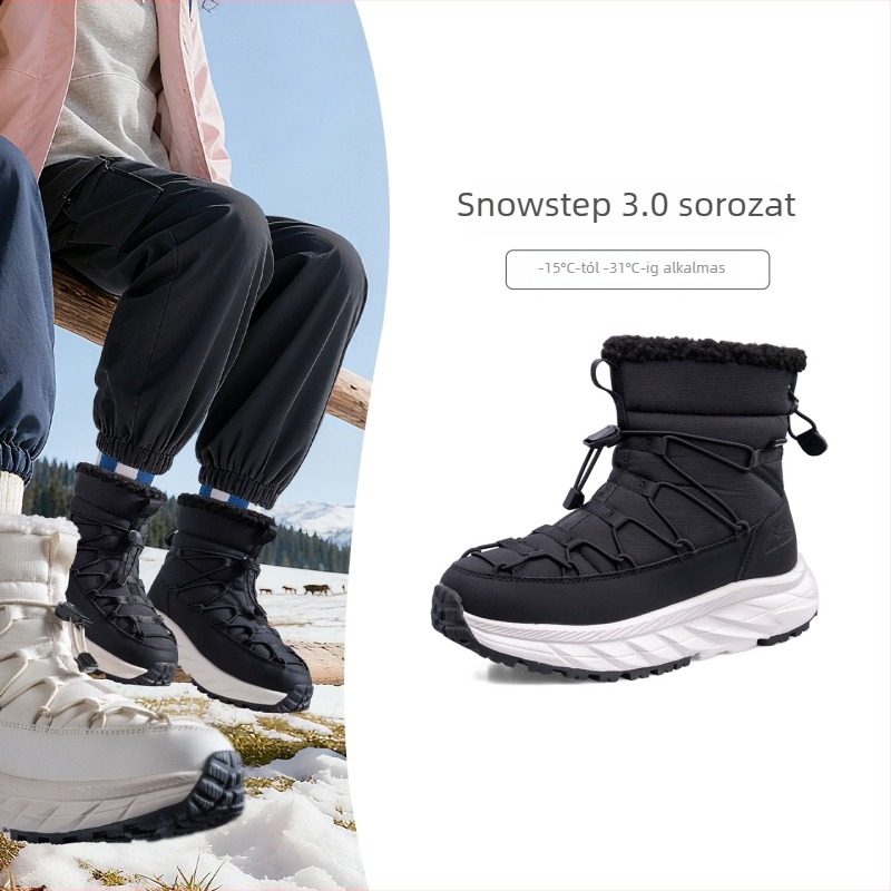 Női téli hócsizma, vízálló, plüss bélés, középmagasságú szár, EVA talp, slip-on
