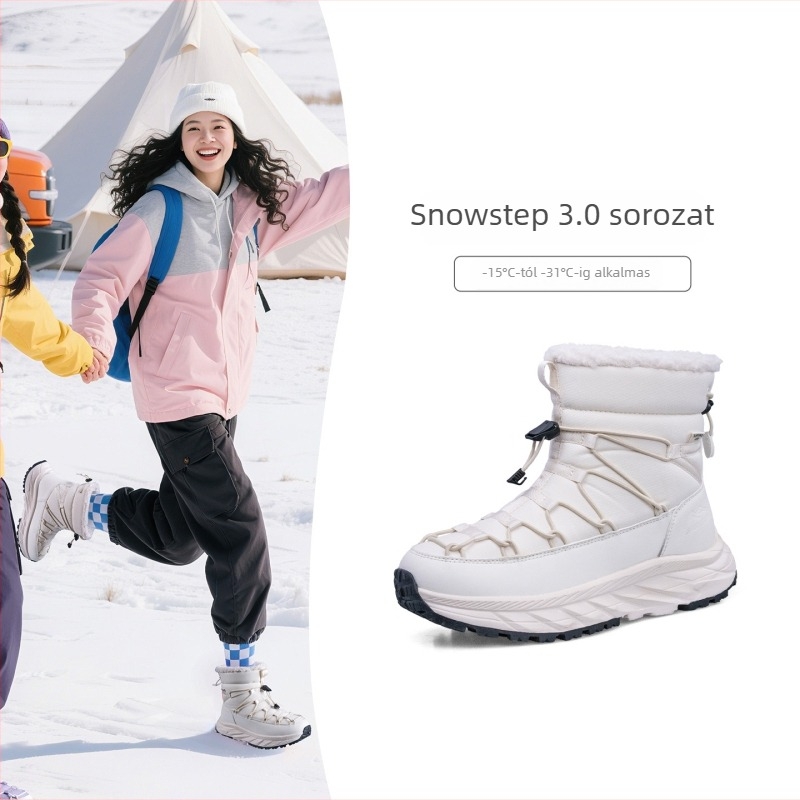 Női téli hócsizma, vízálló, plüss bélés, középmagasságú szár, EVA talp, slip-on