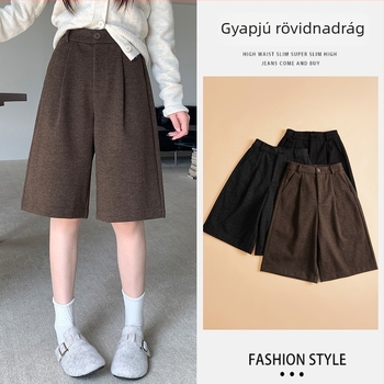 Raktáron: szürke gyapjú tweed női nadrág, őszi-téli szezon, magas derék, karcsúsított szabás, sokoldalú, háromnegyedes hosszúságú