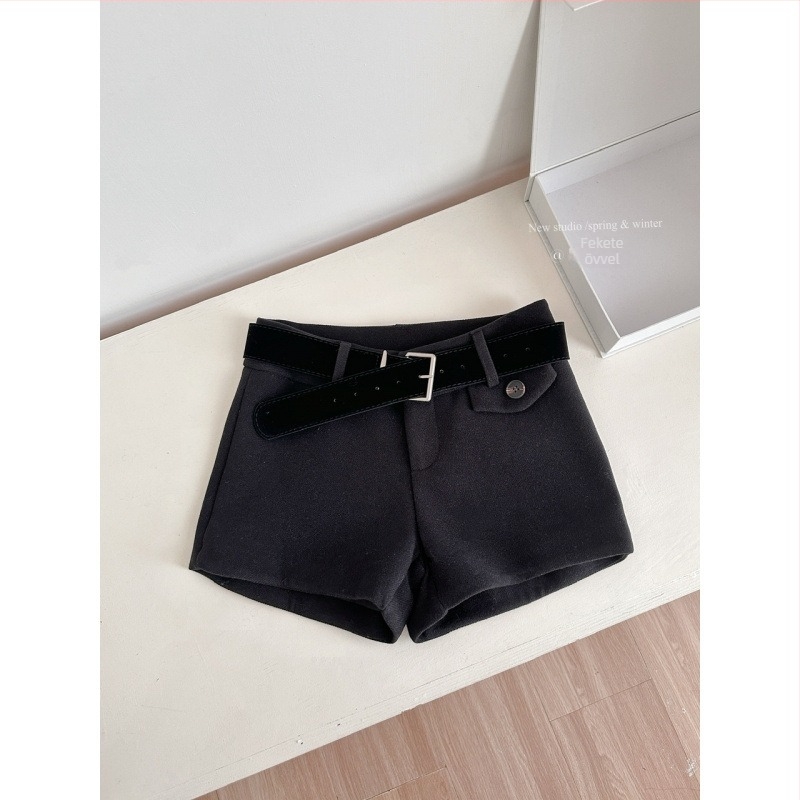 Gyapjú-szál keverékű alacsony derekú háromnegyedes hosszúságú nadrág, vastag anyag, koreai stílusú casual viselet, téli 2025