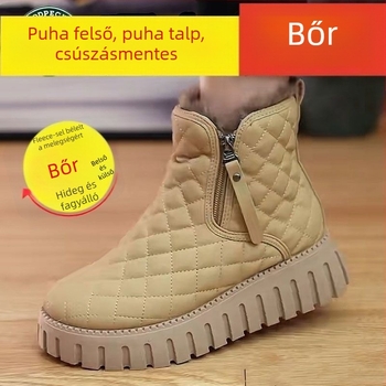 Női téli hócsizmák | magas bokarész, műbőr, pamut bélés, gumi talp, kerek orr (alacsony sarkú 1–3 cm)