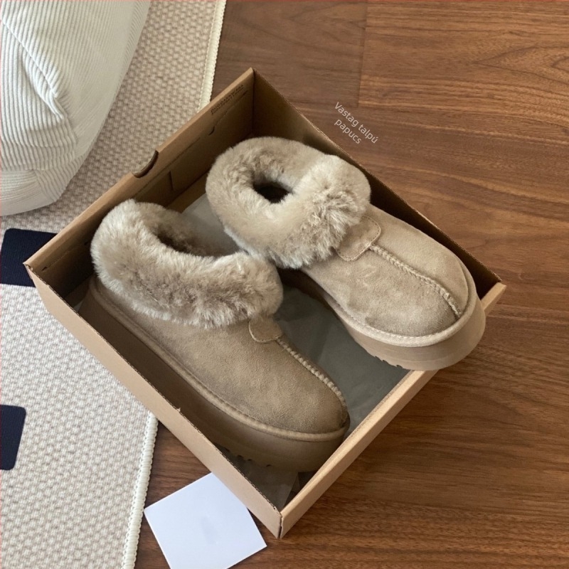 Női vastag talpú havas csizmák, felső része integrált szőrrel, belső gyapjú, EVA talp, alacsony kivágású slip-on, platforma 3,5 cm