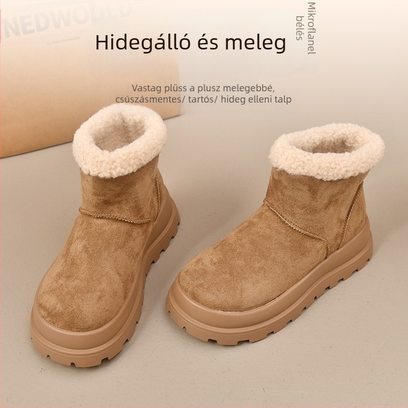 Női vastag talpú hócsizma fleece bélésével (fleece bélés, gumírozott talp, téli, kerek orrú)