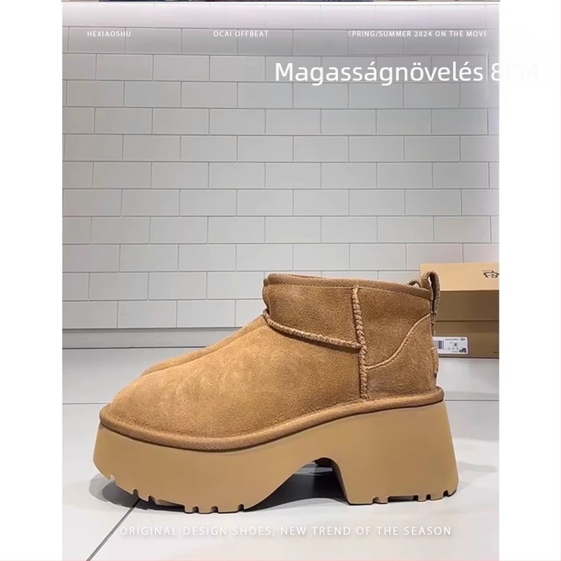 Női téli hócsizma velúr felsőrész, gumitalp, műszőrme bélés, alacsony szár, 4–5 cm-es klín sarok