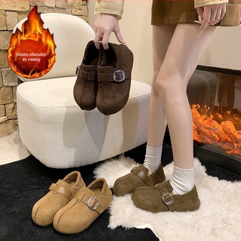 Női slip-on bakancs vastag talppal, belső magasság növelés, PU felsőrész, mesterséges fleece bélés, gumitalp